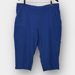 Classic Editions Blue Capri Pants Women XXL Pull On Elastic Waist Cargo Pocket